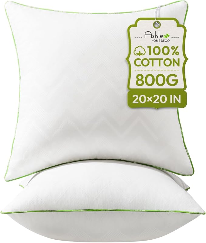 Ashler Home Deco 20x20 Pillows Insert (Set of 2) - Throw Pillow Inserts with 100% Cotton Cover - 20 Inch Square Interior Sofa Stuffer Pillow Inserts -Decorative White Couch Pillow