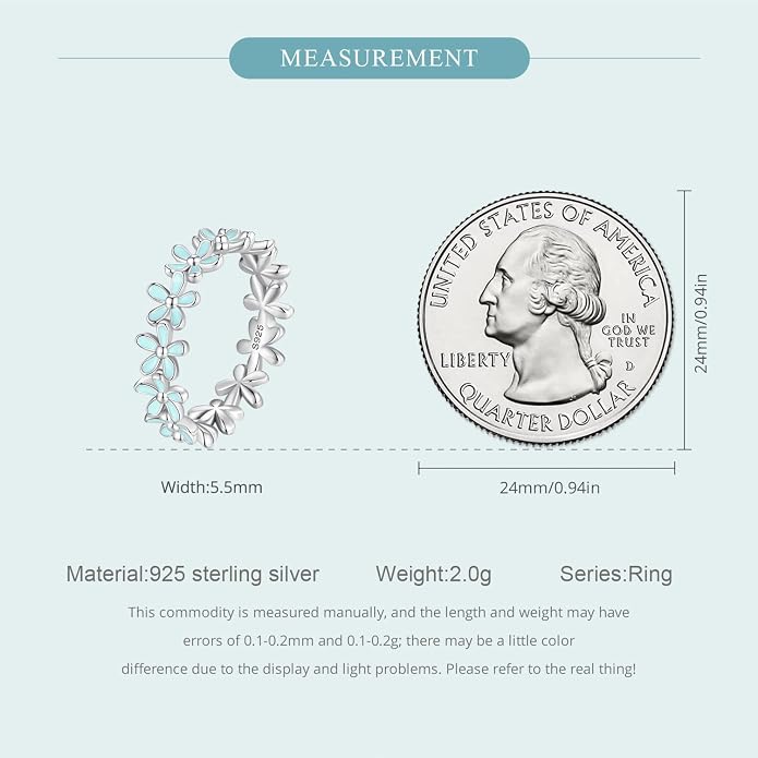 MUNDELL 925 Sterling Silver Dainty Daisy Rings Blue Flower Finger Rings for Women Stacking Promise Rings Fine Jewelry