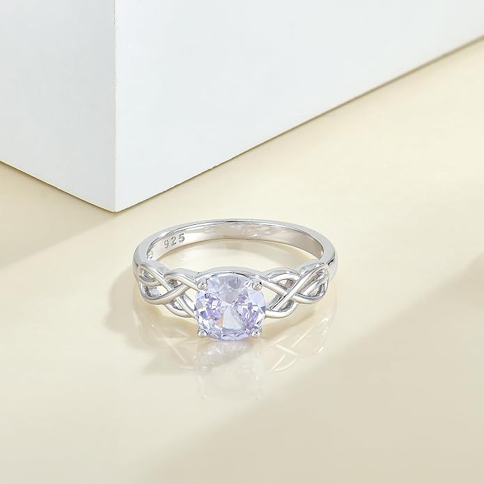 STARCHENIE Celtic Knot Promise Ring for Women 925 Sterling Silver Engagement Wedding Band with Birthstone (Size 5-10)