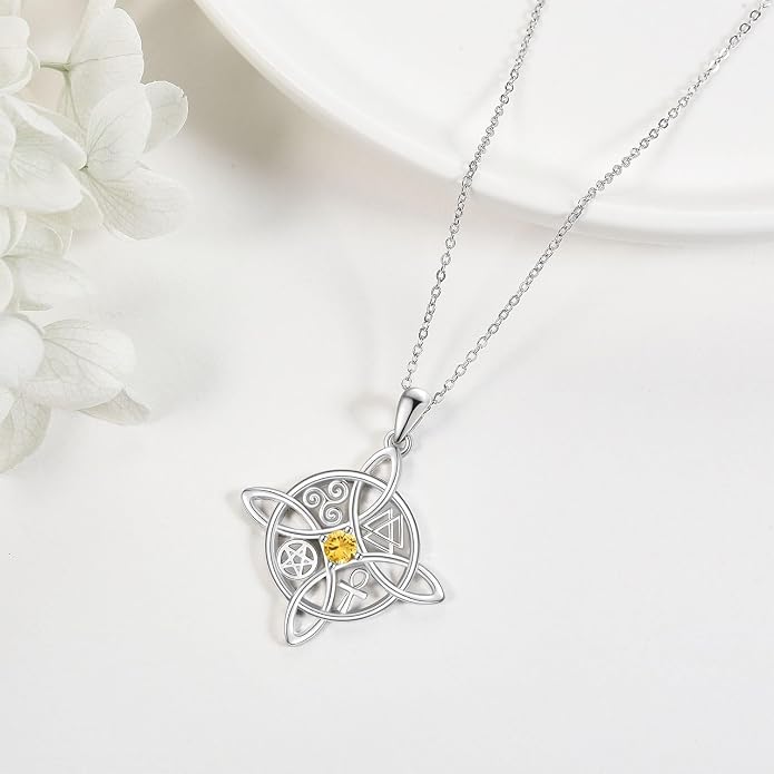 YAFEINI Sterling Silver Witches Knot Pendant Necklace - Celtic Cross Witch Jewelry Amulet Gifts for Women