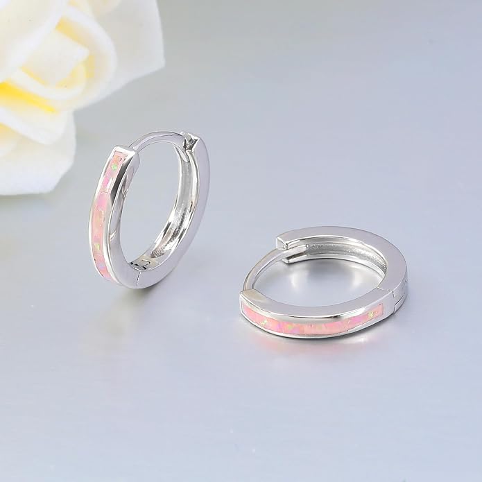 CiNily Sterling Silver Hoop Earrings, Tiny Opal Hoop Earrings for Women Small Huggie Earrings Lightweight Dainty Mini Hoops Hypoallergenic Jewelry Cartilage Piercing Hoop Earrings 12mm