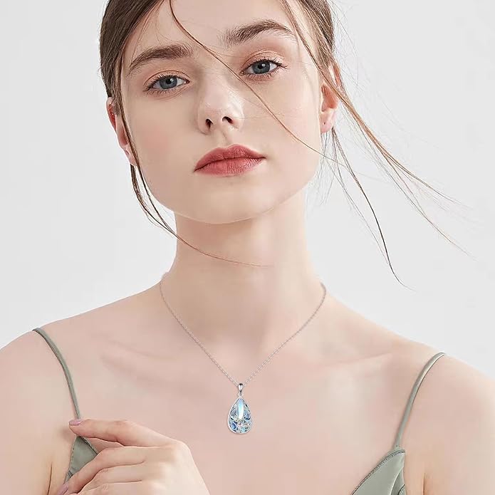 ONEFINITY Filigree Moonstone Necklace 925 Sterling Silver Bohemian Irish Celtic Necklace Abalone Shell Filigree Jewelry Gifts For Women