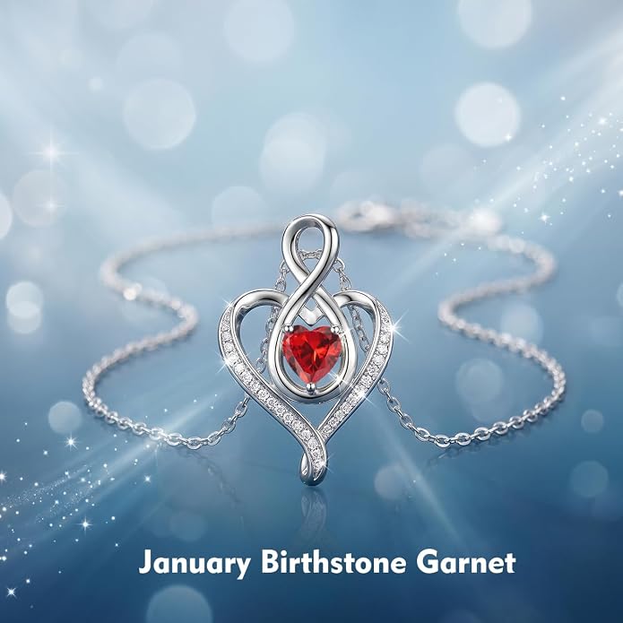 Birthstone Necklace for Women Heart Necklace S925 Sterling Silver Infinity Love Birthday Gifts for Mom Women Wife Girlfriend