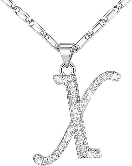 U7 Initial Necklace for Women, Gold/Platinum Plated CZ Crystal Letter A-Z Pendant Necklace, Shiny 20 Inch Name Chain Dainty Personalized Jewelry for Men Mom Wife Friend