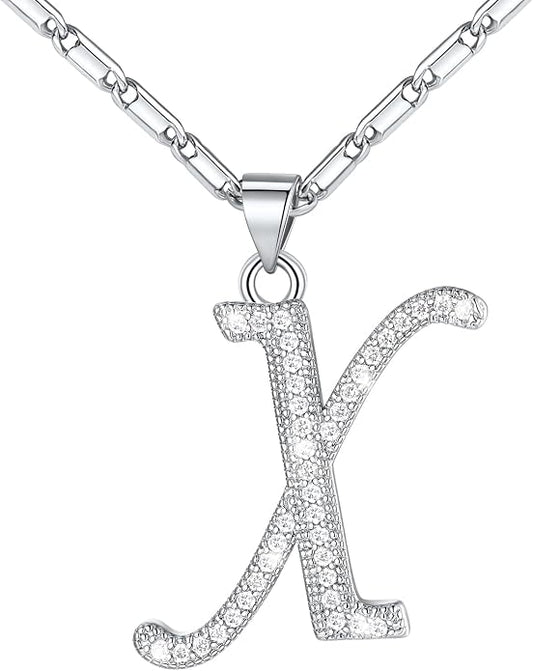 U7 Initial Necklace for Women, Gold/Platinum Plated CZ Crystal Letter A-Z Pendant Necklace, Shiny 20 Inch Name Chain Dainty Personalized Jewelry for Men Mom Wife Friend
