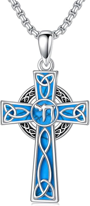 HPQQ Cross Necklace 925 Sterling Silver Turquoise Tree of Life Celtic Knot Cross Pendant Jewelry Mother's Day Gifts for Women