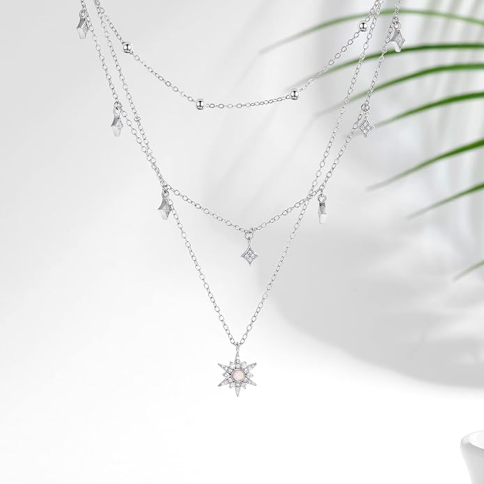 MONGAS Boho Layered Necklace Sterling Silver Triple 3 Stacked Vertical Bar Triangle Long Layering Necklaces Christmas Jewelry Gifts for Women