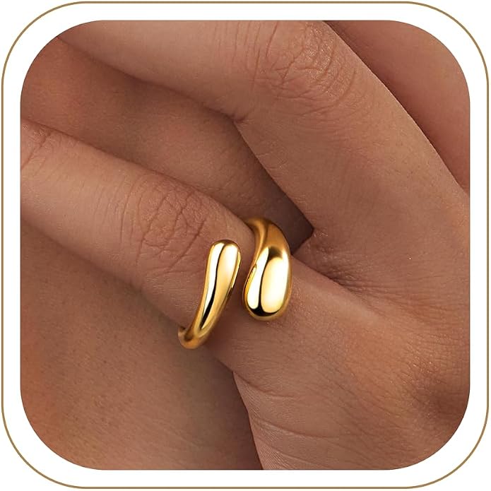 Non Tarnish Gold Chunky Rings for Women, 14K Gold Plated Statement Dome Rings Stacking Silver, Adjustable Mens Eternity Wedding Band Mixed Metal Jewelry Size 3-13