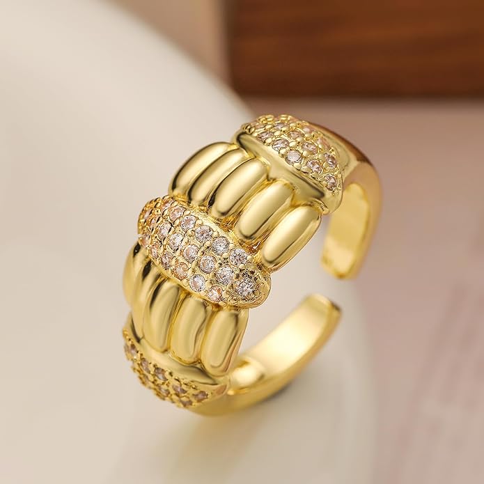 Chunky Dome Statement Ring 18K Gold Plated Luxury Zircon Cocktail Party Prom Rings