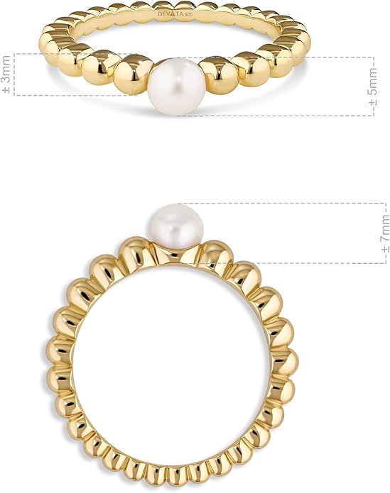 DEVATA Gold or Rhodium Plated Sterling Silver 925 – Eternity, Band Ring for Women – Heart, Knot, Clover, Infinity, Mariner, Cable, Curb, Cuban, Figaro, Daisy, Rope, Ribbed, Dome