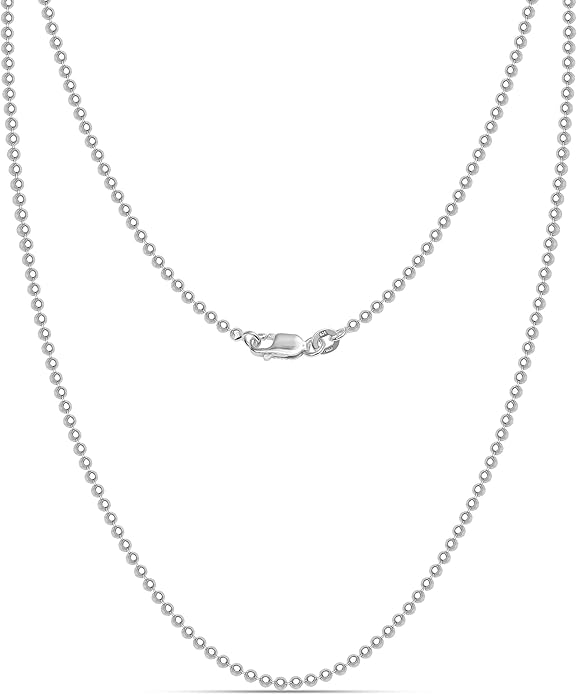 LeCalla 925 Sterling Silver Italian Jewelry Trendy Gift 1.2 MM, 1.50 MM, 2 MM, 3 MM Diamond-Cut Ball Chain Necklace for Teen Women with Lobster Clasp (16, 18, 20, 22, 24 Inches)