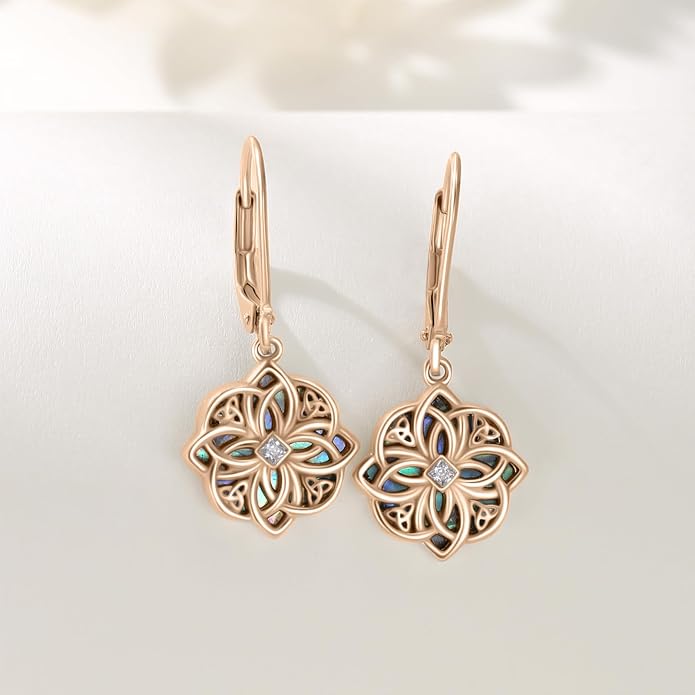 Celtic Knot Earrings 925 Sterling Silver Abalone Drop Dangle Celtic Earrings Gifts for Women