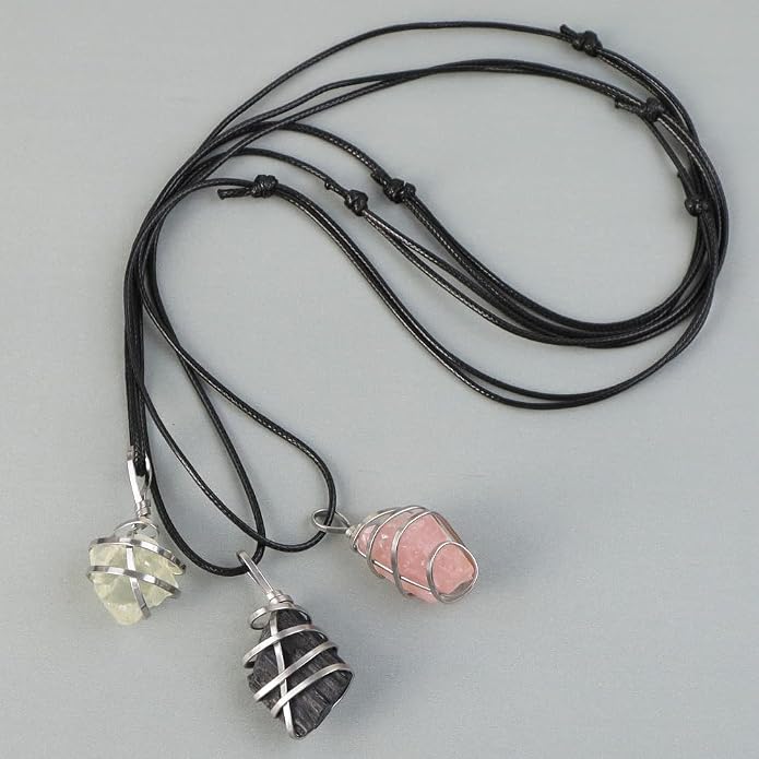 Natural Gemstone Pendant Necklace For Men & Women Spiritual Jewelry Wire Wrapped Gemstone Chakra Necklaces Real Stones For Him & Her