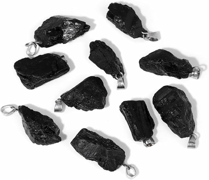 10pcs Irregular Raw Natural Black Agate Rock Stone Pendant Healing Crystal Chakra Gemstone Charm for Jewelry Making DIY Necklace Earrings Accessories Reiki