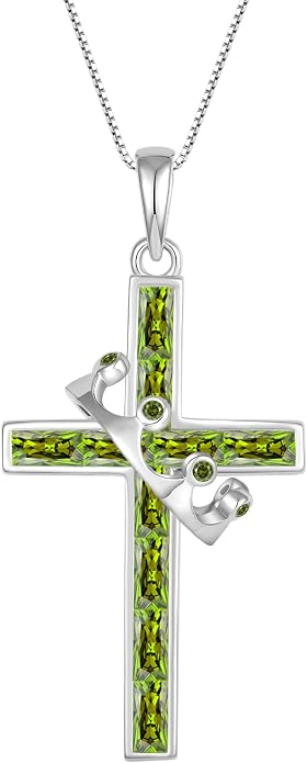 Gemstone Crown Cross Necklaces for Women, 925 Sterling Silver Rectangular cut Zircon Pendant With Rotated Crown Faith Cross Jewelry Gift