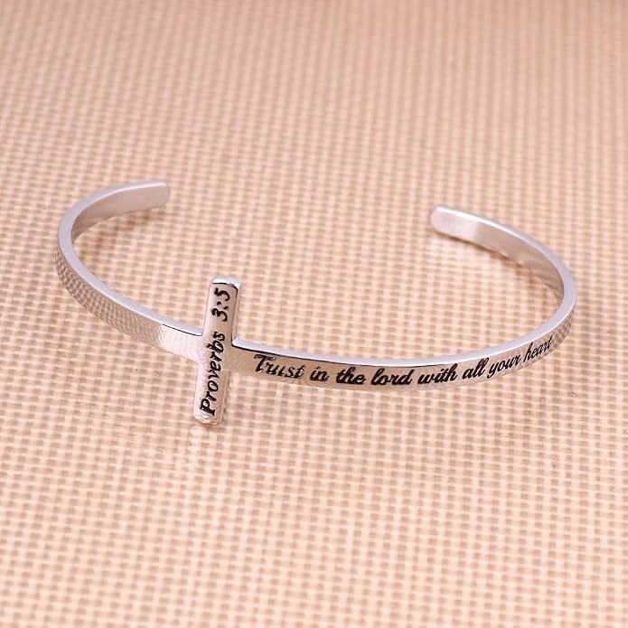 M MOOHAM Cross Bracelet - Christian Gifts for Mom Daughter Friends Teacher Women - Engraved Quote Religious Cuff Bangle Bible Verse Confirmation Baptism Gifts