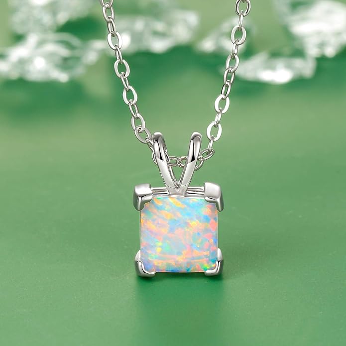 VOLUKA Created Opal/Amethyst/Mystic Topaz Pendant Necklace for Women,18K White/Rose Gold Plated Chain Wedding Engagement Jewelry Gift
