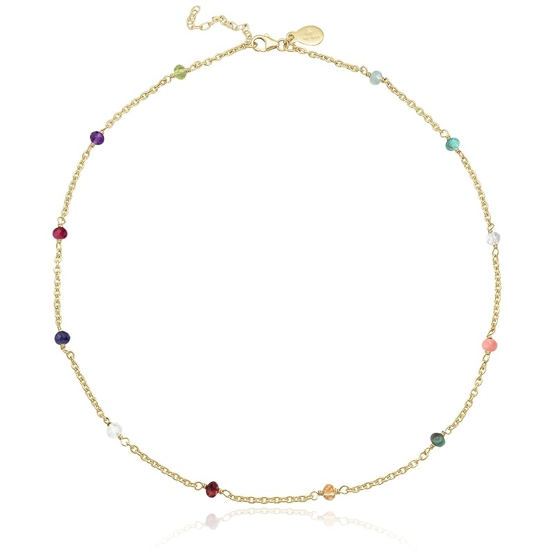 Multi Stone Necklace for Women, Premium Beaded Gold Necklaces for Women - Tarnish Free 18K Gold Vermeil Certified S925 Classic Statement Necklace Gold Jewelry for Women - Mothers Day Gift for Mom Wife