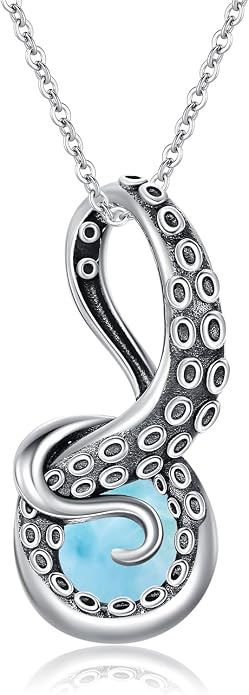 Octopus Tentacles Necklace with Gemston 925 Sterling Silver Octopus Pendant for Women Ocean Jewelry Gift for Women