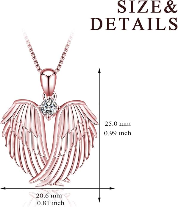 YFN Angel Wings Necklace 925 Sterling Silver Guardian Angel Wings Pendant Necklace Birthstone Necklace for Women Girls Christmas Jewelry Gifts