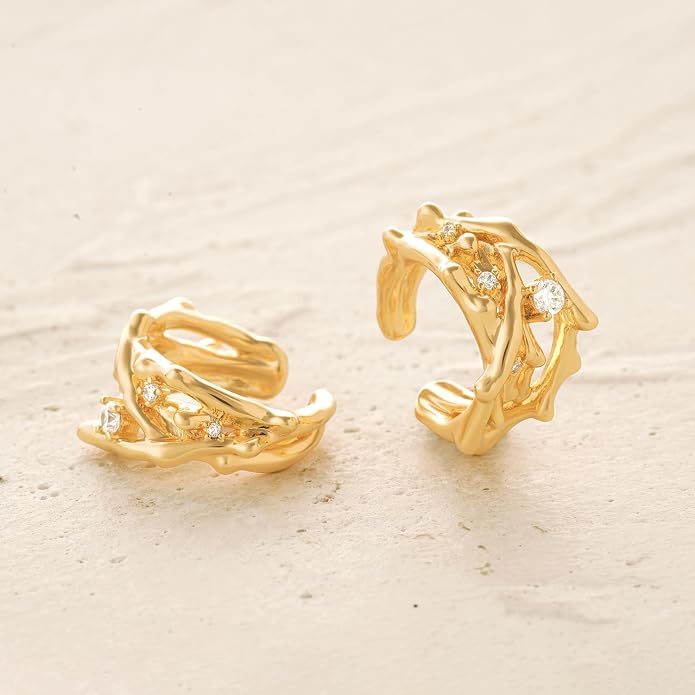 MYEARS Women Ear Cuff Earring Gold Non Pierced Ear Cartilage Clip on Wrap Hoop 14K Gold Filled Tiny Boho Beach Simple Minimalist Delicate Handmade Hypoallergenic Jewelry Gift-Sold as Single/Pair