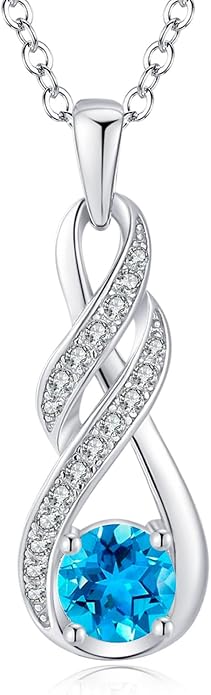 Birthstone Necklaces for Women 925 Sterling Silver Infinity Pendant Created Gemstone Jewelry for Her, 16"+2"