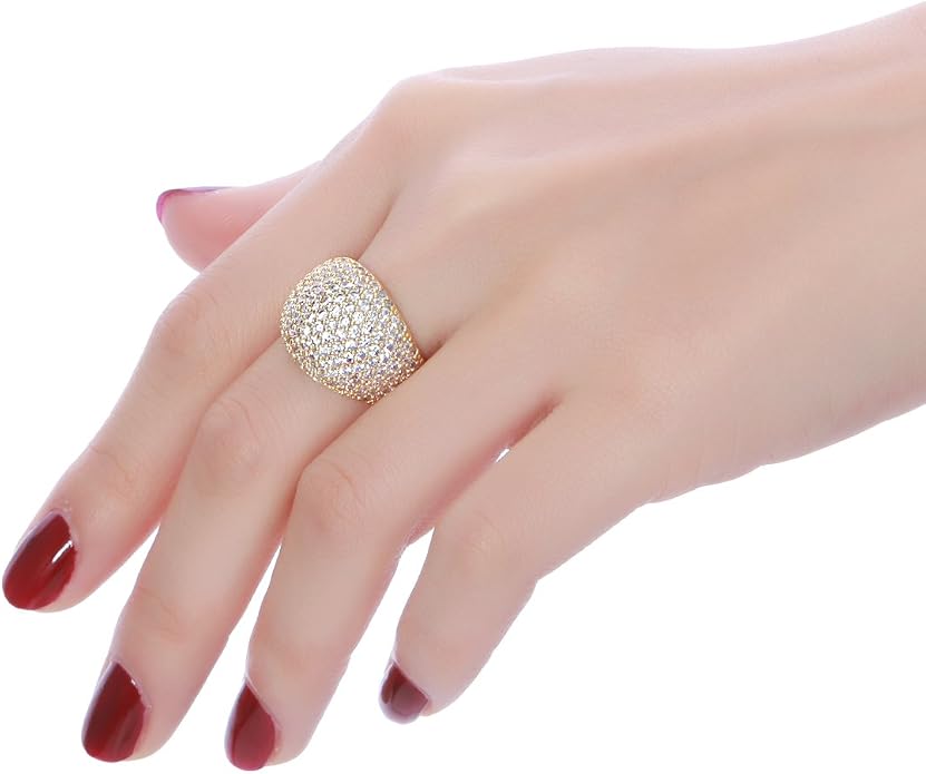 Diamond Accent Dome Ring - Sliver Fashion Rings for women Big Hollow Women Wedding Band Cubic Zirconia Statement Rings for women 5-11