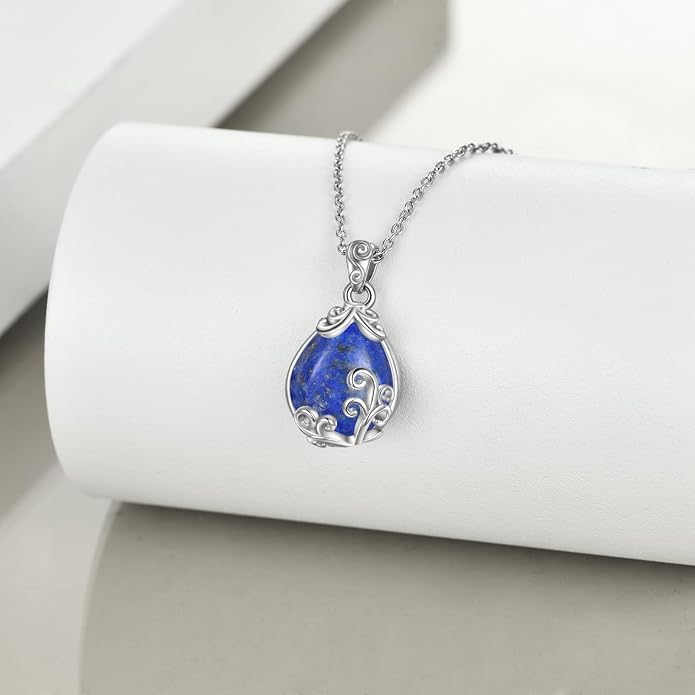 POPLYKE Sterling Silver Gemstone Teardrop Pendant Necklace Crystal Jewelry for Women