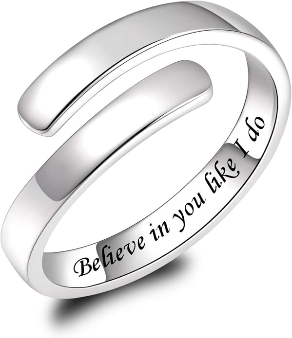 BEILIN 925 Sterling Silver Inspirational Jewelry Rings Adjustable Ring Personality Encouragement Gift for Teens Women
