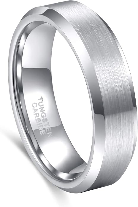 Greenpod 4mm 6mm Tungsten Carbide Ring for Men Women Beveled Edge Brushed Silver/Black/24K Gold Plated Wedding Band Comfort Fit Size 4-13