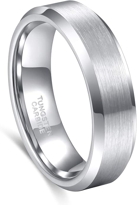 Greenpod 4mm 6mm Tungsten Carbide Ring for Men Women Beveled Edge Brushed Silver/Black/24K Gold Plated Wedding Band Comfort Fit Size 4-13