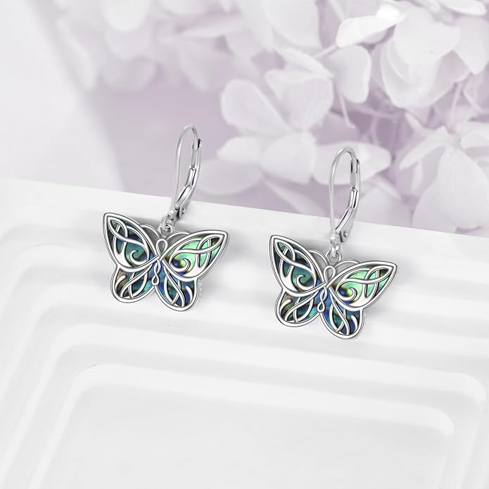 VONALA Abalone Shell Filigree Earrings 925 Sterling Silver Half Butterfly/Dragonfly Teardrop/Long/Vintage Abalone Shell Drop Dangling Earrings Bohemian Jewelry Gifts for Women