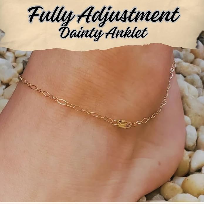 14K Gold Filled Anklet for Women – Figaro & Cable Chain Gold Ankle Bracelet, Waterproof Non Tarnish Dainty Adjustable Anklets for Women, Hypoallergenic Summer Beach Foot Jewelry, Mothers Day Birthday Gift for Women