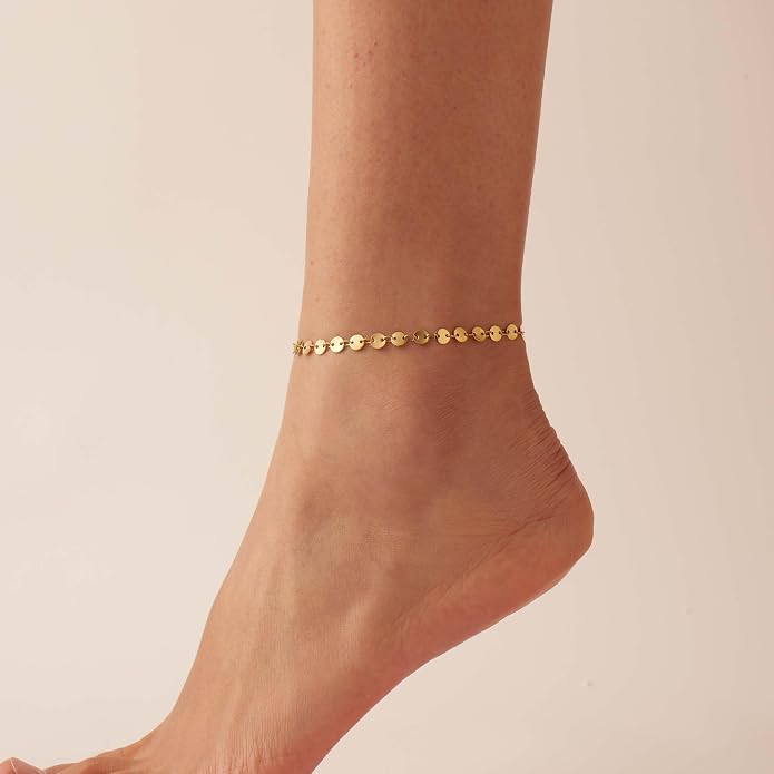Dainty Ankle Bracelets for Women 18K Gold Plated Satellite Beaded Herringbone Lip Chain Anklets Simple Minimalist Summer Beach Foot Jewelry Christmas Gifts