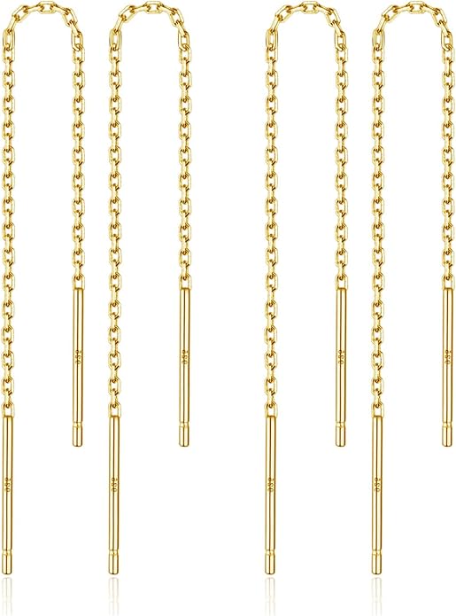 2 Pairs S925 Sterling Silver Chain Threader Earrings For Women Bar Wrap Threader Dangle Drop Earrings Lightweight Minimalist Hypoallergenic Earrings Anniversary Jewelry