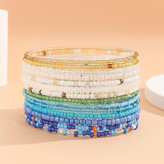 Fuqimanman2020 18Pcs Boho Stackable Beaded Bracelets for Women Colorful Handmade Multilayered Rice Beads Anklets Set Summer Beach Bohemian Jewelry Gift