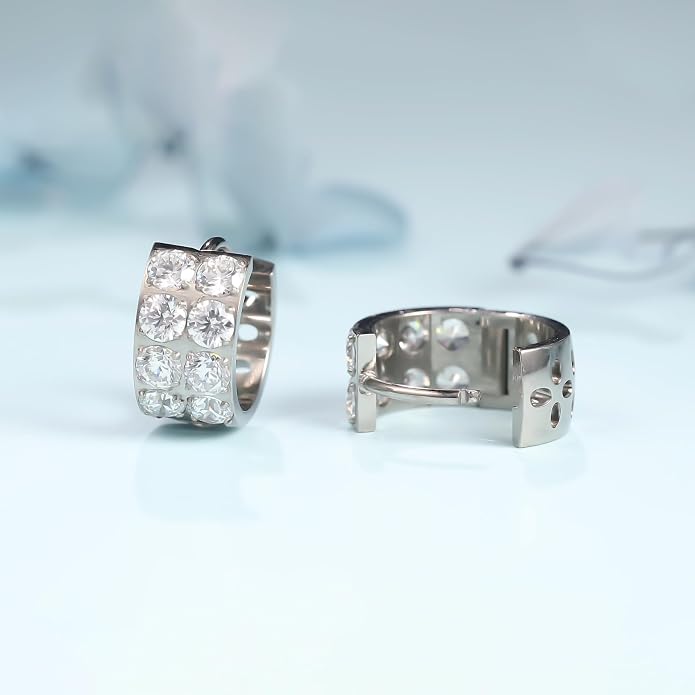 Limerencia G23 Pure Titanium Hypoallergenic Chunky Wide Hoop Earrings |Cubic Zirconia Earrings | for Women Pave 5A grade CZ Sparkly for Sensitive Ears