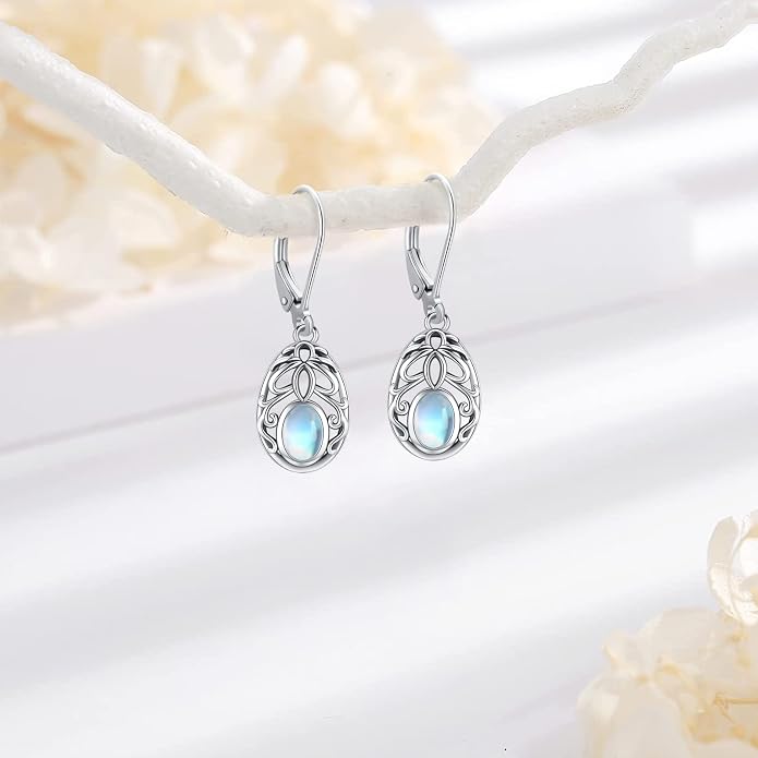Dangle Earrings Sterling Silver Moonstone/Turquoise/CZ/Crystal Earrings for Women Tree of Life Animal Filigree Leverback Earrings Jewelry Gifts