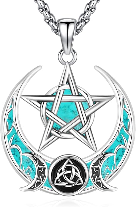 Pentagram Necklace Sterling Silver Triple Moon Goddess/Celtic Knot Witches Knot/Ankh/Sun and Moon/Hecate/Lilith/Santa Muerte/Tetragrammaton Pendant Necklace Pagan Wiccan Magic Egyptian Amulet Jewelry for Women Men