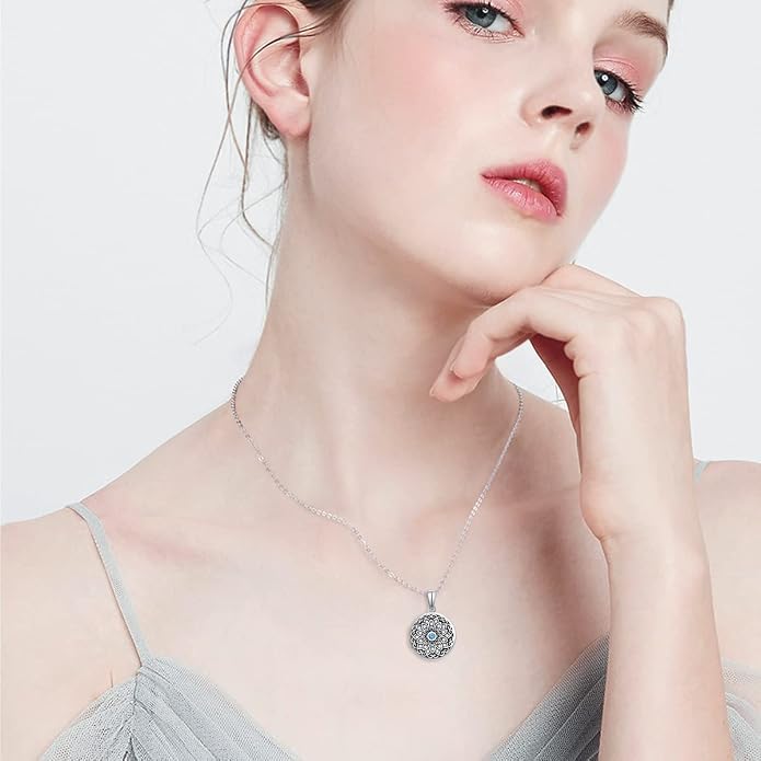 Round/Heart/Oval Shape Locket Necklace That Holds Pictures 925 Sterling Silver Personalized Birthstone Photos Engraved Locket Pendant Birthday Memorial Jewelry Gift for Women