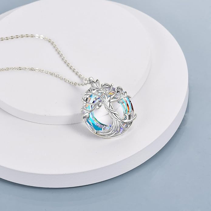 TOUPOP Tree of Life Necklace Gifts for Women 925 Sterling Silver Family Tree Pendant with Crystal Birthday Irish Jewelry Gifts for Women Her Wife Mom
