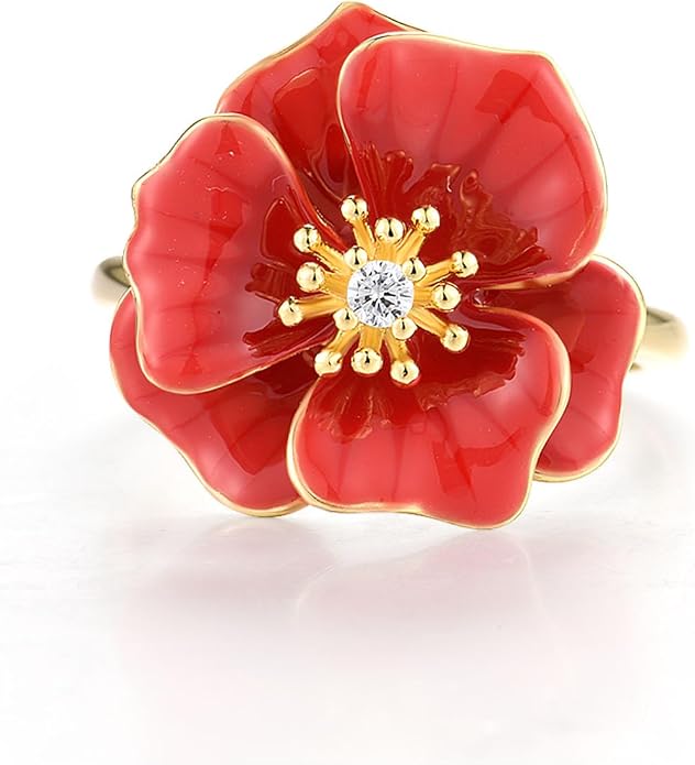 Santuzza 925 Sterling Silver Enamel Flower Statement Ring for Women