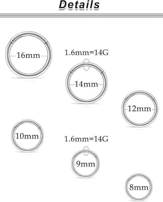 20G-2G Surgical Steel Hinged Clicker Septum Nose Rings Gauges Earrings Seamless Hoops Eyebrow Lip Ring Cliker Helix Tragus Daith Rook Earrings for Women Men