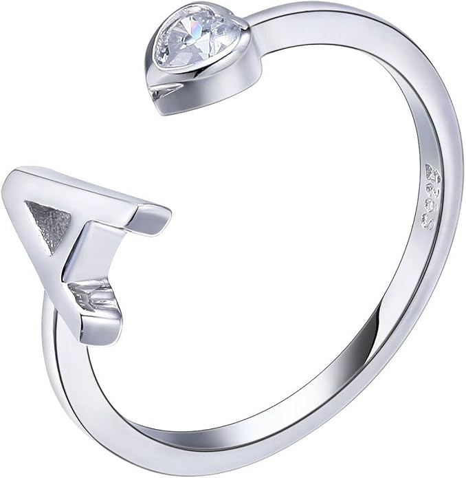 VIKI LYNN 925 Sterling Silver Rings Size 4.5 Adjustable Initial Letter Ring with Cubic Zirconia-Personalized Gifts for Women
