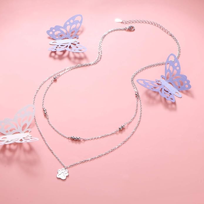 Layered Choker Necklaces for Women S925 Sterling Silver Circle/Heart/Cross/Star Multi Layered Necklace Handmade Bead Chain Adjustable Jewelry for Birthday