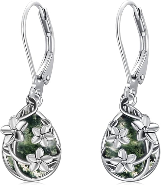 Flower Earrings 925 Sterling Silver Flower Teardrop Leverback Dangle Earrings Jewelry Gifts for Women Girls