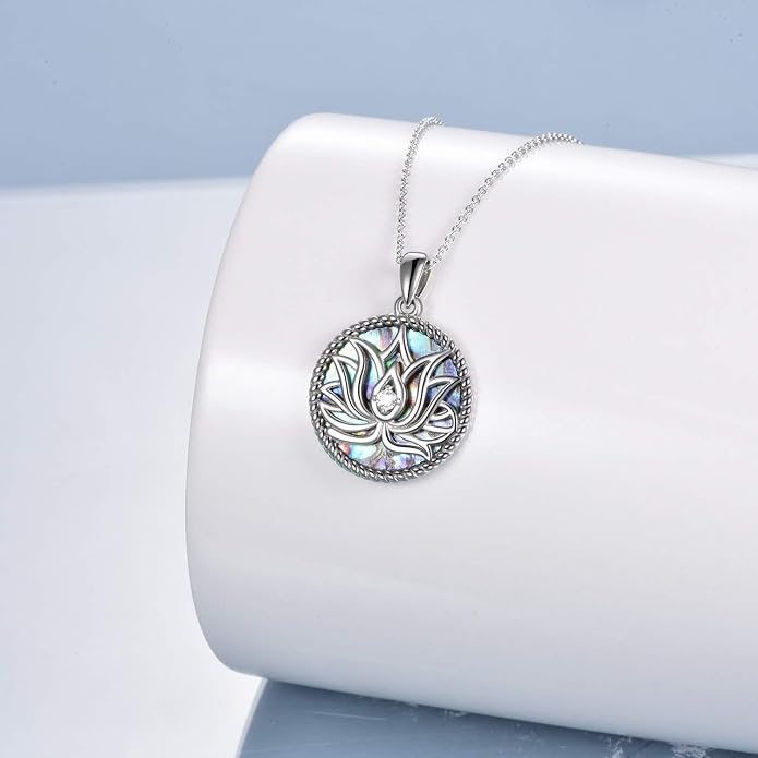 ONEFINITY Lotus Necklace 925 Sterling Silver Moonstone Pendant Necklace Yoga Lotus Jewelry for Women