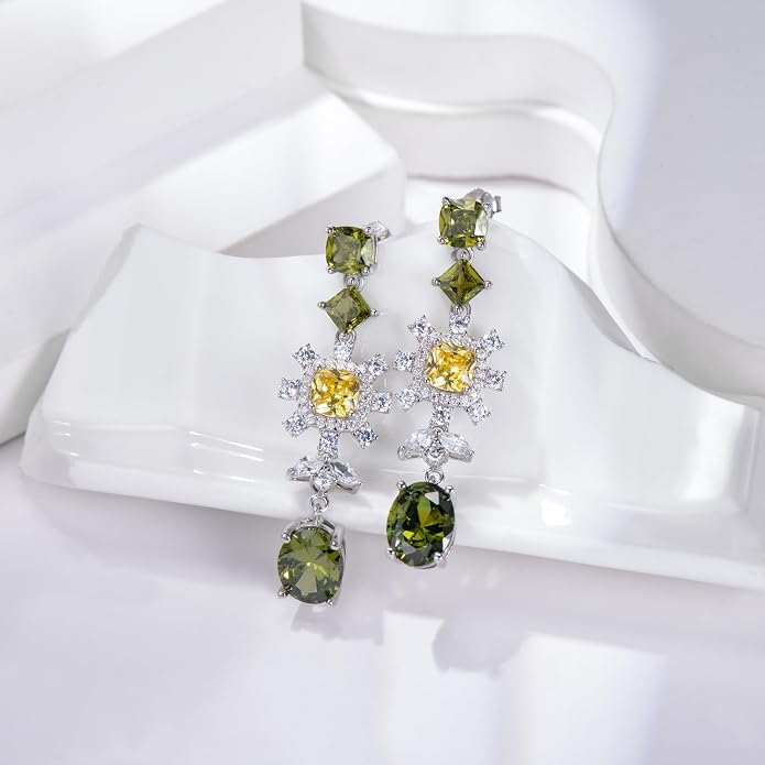 925 Sterling Silver Colorful Chandelier Teardrop Dangle Earrings Statement Flower Stud Earrings for Women Party Prom