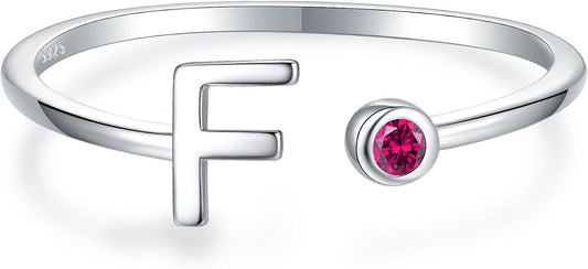 925 Sterling Silver Initial Letter Birthstone Rings for Women Adjustable 1-12 Month Birthstone Alphabet Stacking Ring for Teens Girls Stackable Birthstone Rings Birthday Jewelry Gift for Daughter Mom
