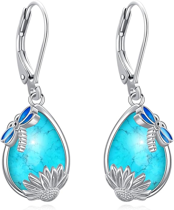 Eusense Sterling Silver Dangle Earrings for Women Tree of Life Animals Moonstone Turquoise Leverback Earrings Jewelry Gifts